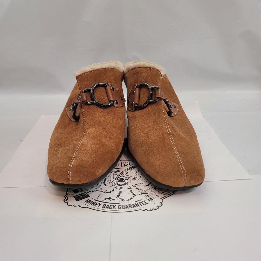 Aerosoles Cinchshearly Mules Women 9.5M Brown Suede Shearling Lined Block Heel - Picture 7 of 13